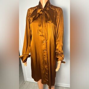 Elegant Long Sleeve Satin Dress in Warm Brown